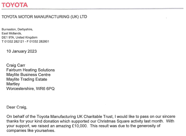 Charity support for Toyota